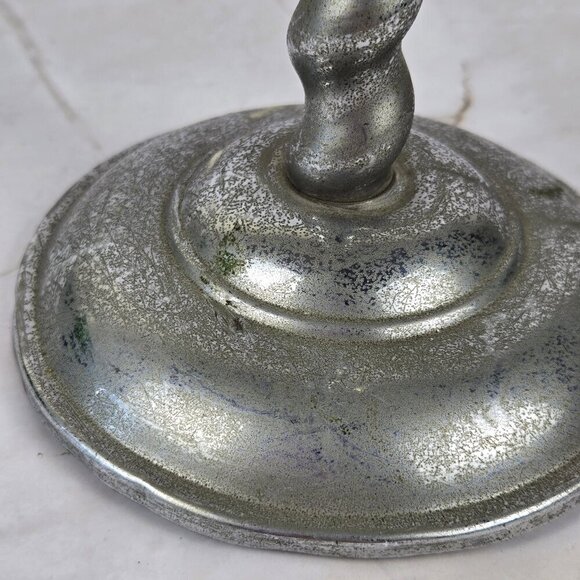 Pair of Vintage Aluminum Taper Candlestick Holders Twisted Body Style - Picture 9 of 14